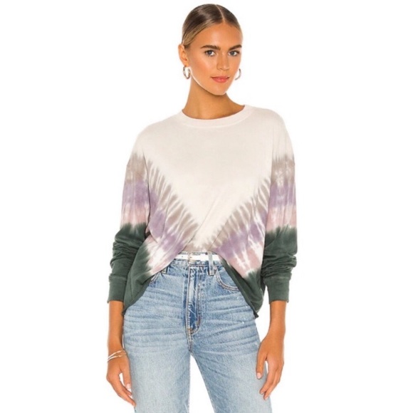 Daydreamer Dusty Rose Tie Dye Long Sleeve Crewneck Slightly Cropped Top - Picture 2 of 11